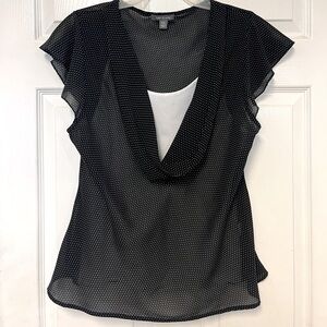 Scoop Neck Polka Dot Blouse with Flutter Sleeves